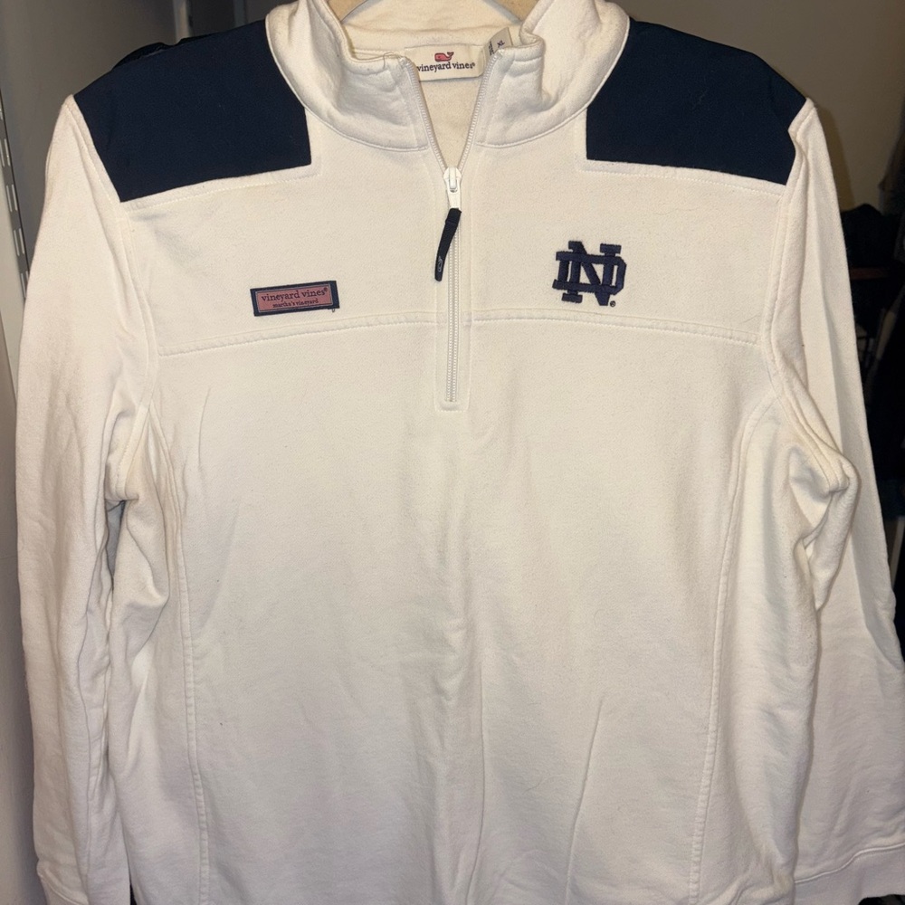 Vineyard Vine White and Navy Zip-Up Sweater Notre Dame